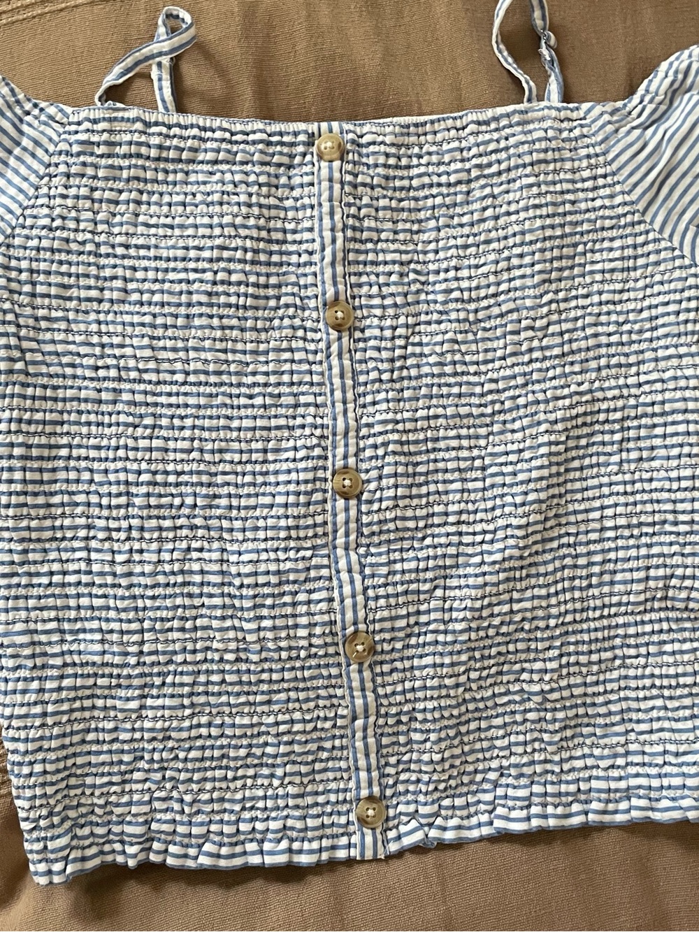Abercrombie Girls Blue and White Striped Smocked Button-Front Skirt